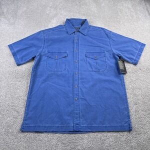 St Johns Bay Shirt Mens Medium Blue Cross Hatch Utility Ripstop Short Sleeve NEW